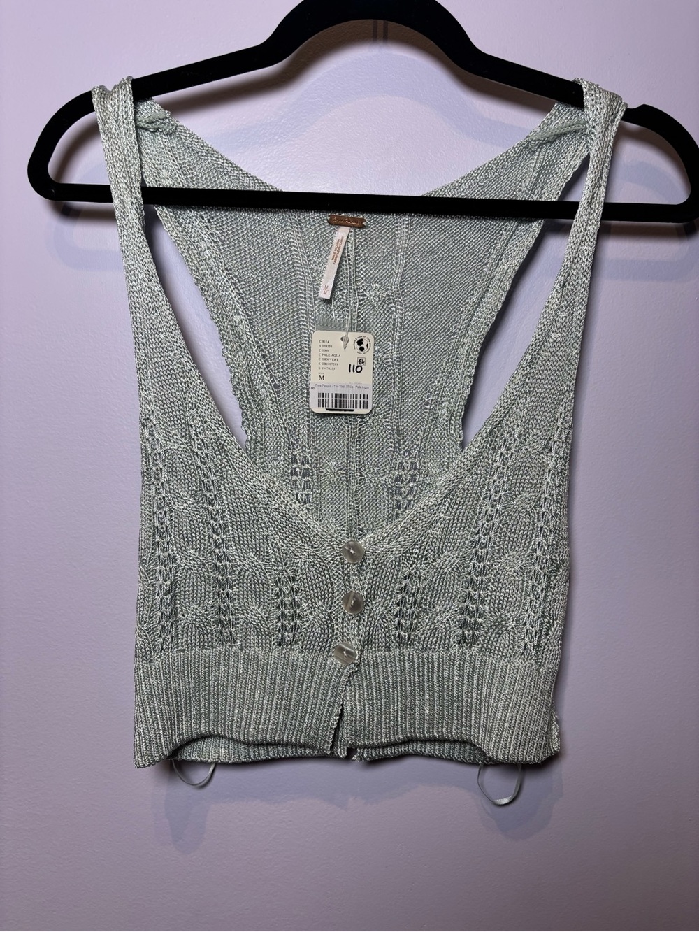 Free People Sage Chic Knit Button-Back Crop Tank NWT Size Medium.